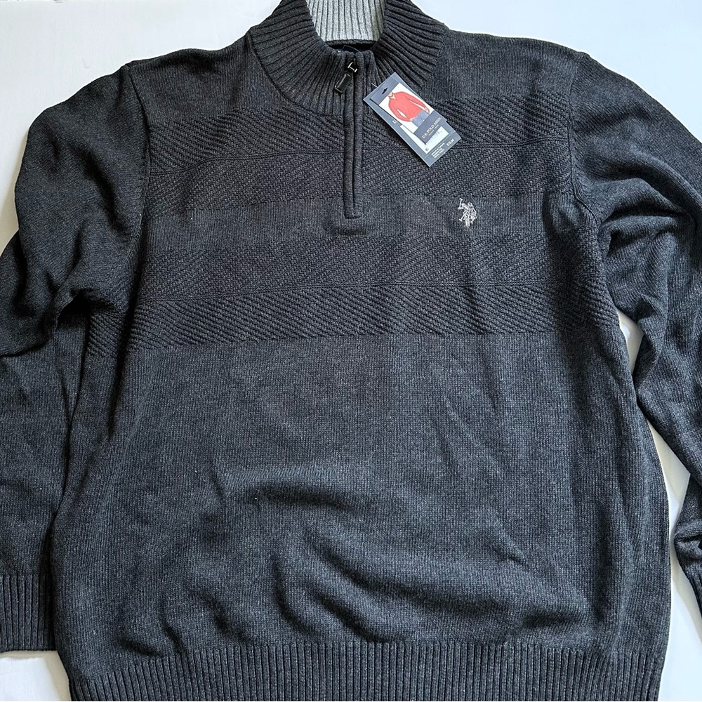 NWT U.S. Polo Assn. Sweater Mens XXL 1/4 Pullover Estate Ribbed Iron Heather
